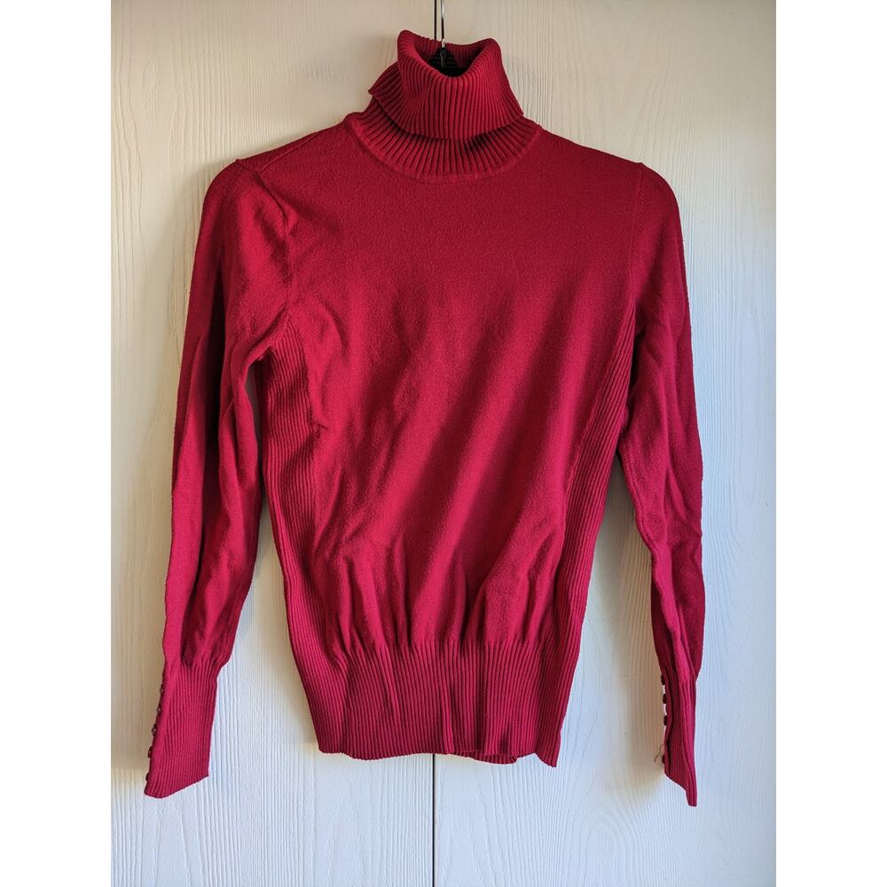 Odeon Women's Red Turtle Neck Long Sleeve Ribbed Blended Pullover Sweater Size M